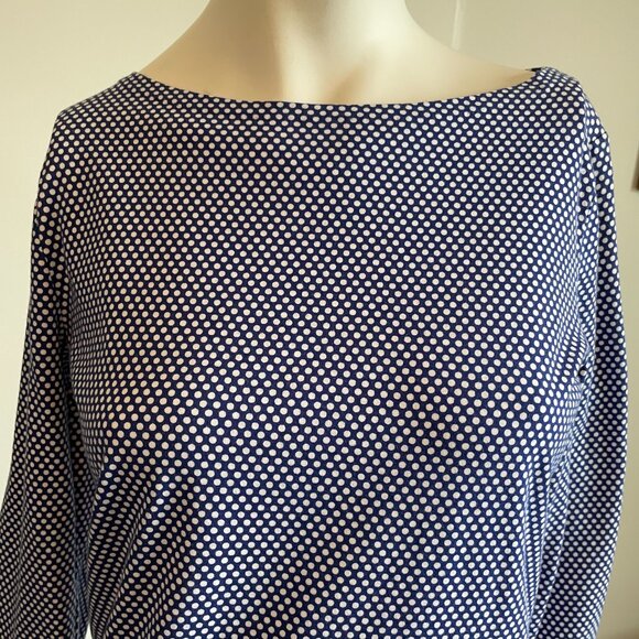 Jones New York Signature Boat Nk 3/4 Slv Polka Dot Cotton Blend Top Blue Wht S - Picture 4 of 12